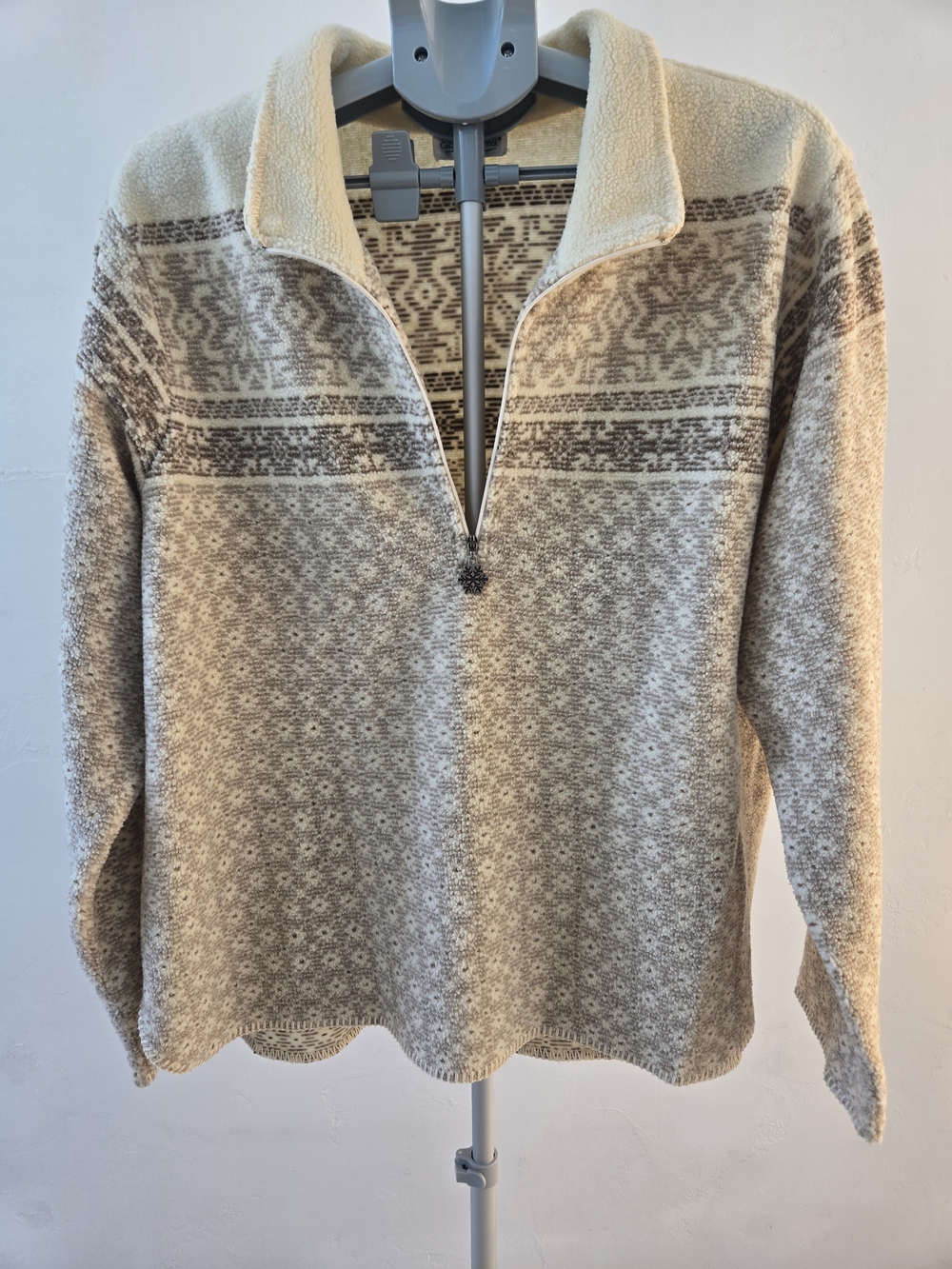 Coldwater Creek Cream and Brown Zip Pullover Sweater